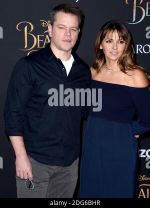 Matt Damon, Luciana Bozan Barroso attend the Premiere of Disney's 'Beauty And The Beast' at El Capitan Theatre on March 2, 2017 in Los Angeles, CA, USA. Photo by Lionel Hahn/ABACAPRESS.COM Stock Photo