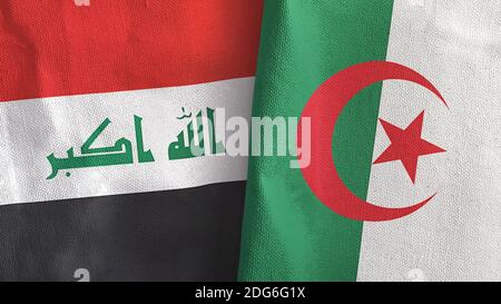 Algeria and Iraq two flags textile cloth 3D rendering Stock Photo