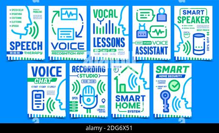Voice Command Control Promo Posters Set Vector Stock Vector