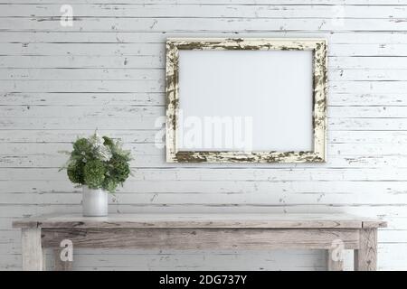 Picture Frame on Wooden Wall. Stock Photo