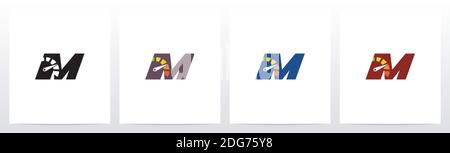 Speedometer On Letter Logo Design M Stock Vector