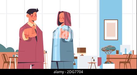 hr managers choosing lucky applicant pointing fingers at camera vacancy open recruitment human resources concept office interior horizontal portrait vector illustration Stock Vector
