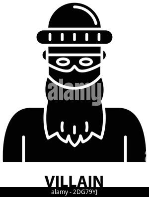 villain icon, black vector sign with editable strokes, concept illustration Stock Vector