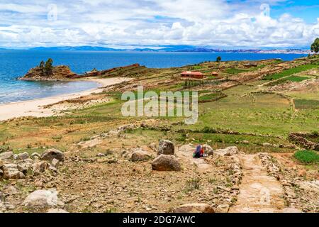 Landscape of Taquile Island in Lake Titicaca Stock Photo
