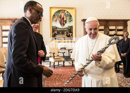 Pope Francis meets with President of Rwanda Paul Kagame and wife Jeannette  at the Vatican on March 20, 2017. Kagame's meeting with the Pope comes  barely four months after the Catholic Church's