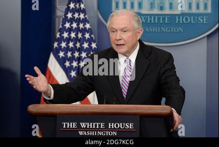 US Attorney General Jeff Sessions speaks during the Daily Briefing at the White House in Washington, DC, March 27, 2017.Photo by Olivier Douliery/ Abaca Stock Photo
