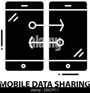 mobile data sharing icon, black vector sign with editable strokes, concept illustration Stock Vector