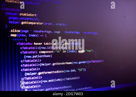 View of the coding which is done for application development. Source code by software engineer Stock Photo