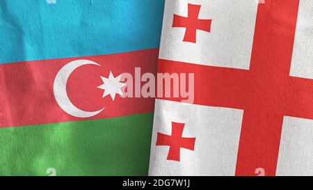 Georgia and Azerbaijan two flags textile cloth 3D rendering Stock Photo