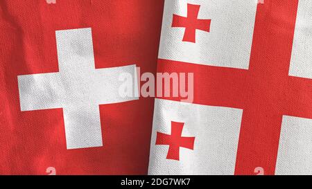 Georgia and Switzerland two flags textile cloth 3D rendering Stock Photo