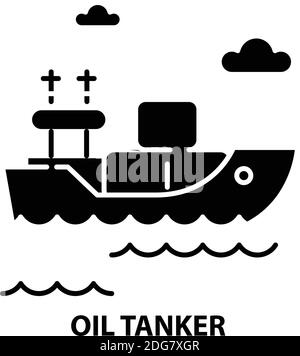 oil tanker icon, black vector sign with editable strokes, concept illustration Stock Vector