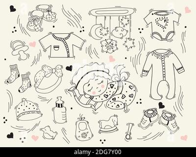Pajamas set. Sleeping clothes collection for children and adults sleepwear  textile vector colored cartoon illustrations Stock Vector Image & Art -  Alamy