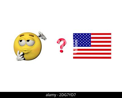 Emoticon questioning the usa - 3d render Stock Photo