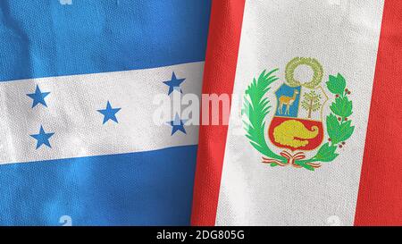 Peru and Honduras two flags textile cloth 3D rendering Stock Photo