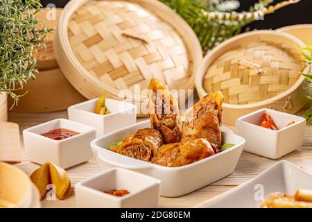 Fried duck spring rolls Stock Photo