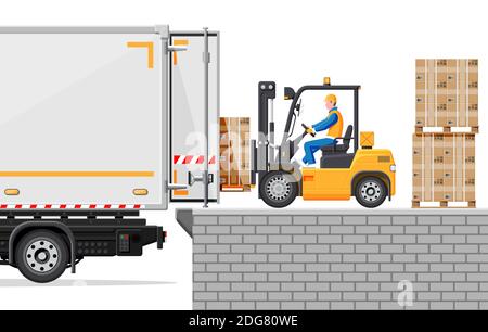 Forklift loading pallet boxes into truck Stock Vector Image & Art - Alamy