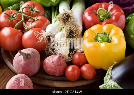 A selection of fresh organic vegetables Stock Photo
