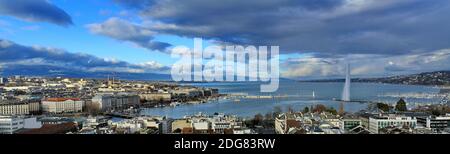 Magnificent view over Geneva and the water jet Stock Photo