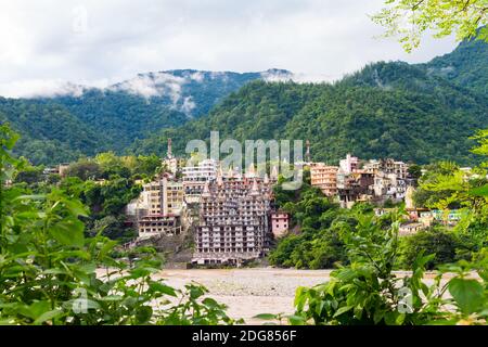 View of The City of Rishikesh and The Holy Ganges River Stock Photo