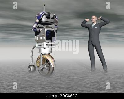 Robot and a human in competition - 3d rendering Stock Photo