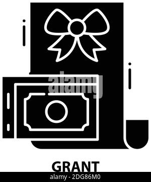 grant icon, black vector sign with editable strokes, concept illustration Stock Vector