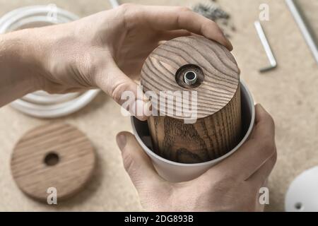 Lamp assembling in workshop Stock Photo