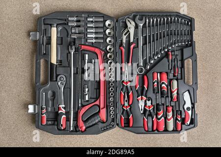 Toolbox with black-red instruments Stock Photo