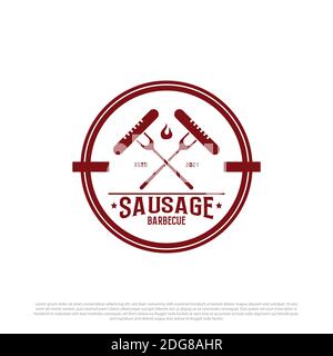 Sausage Barbecue logo badge vector, best for fast food logo brand template Stock Vector