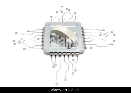 Computer chip and car model, 3d rendering Stock Photo