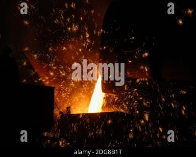 Smelting of the metal in the metallurgical plant Stock Photo