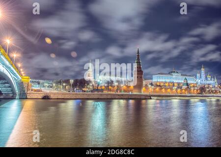 Stunning night view of Kremlin in the winter, Moscow, Russia Stock Photo