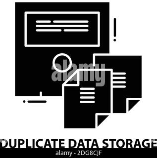 duplicate data storage icon, black vector sign with editable strokes, concept illustration Stock Vector
