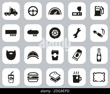 Truck Driver Icons Black & White Flat Design Set Big Stock Vector