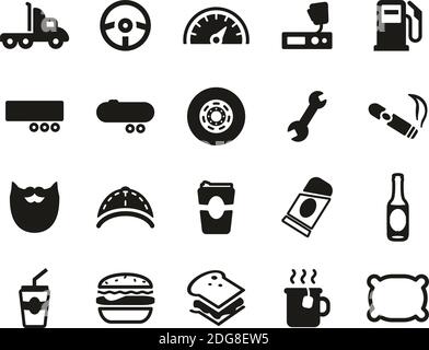Truck Driver Icons Black & White Set Big Stock Vector