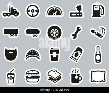Truck Driver Icons Black & White Sticker Set Big Stock Vector