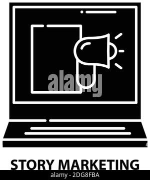 story marketing icon, black vector sign with editable strokes, concept illustration Stock Vector