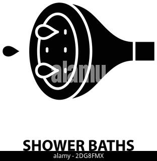 shower baths icon, black vector sign with editable strokes, concept illustration Stock Vector