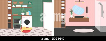 Luxury bathroom flat color vector illustration set Stock Vector