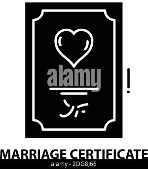 marriage certificate icon, black vector sign with editable strokes, concept illustration Stock Vector