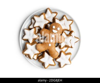 Xmas gingerbread man isolated on white background isolated on white background. Stock Photo