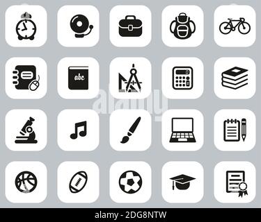 University Or College Icons Black & White Flat Design Set Big Stock Vector