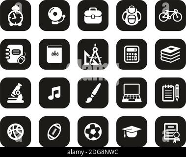 University Or College Icons White On Black Flat Design Set Big Stock Vector