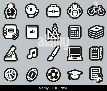 University Or College Icons White On Black Sticker Set Big Stock Vector