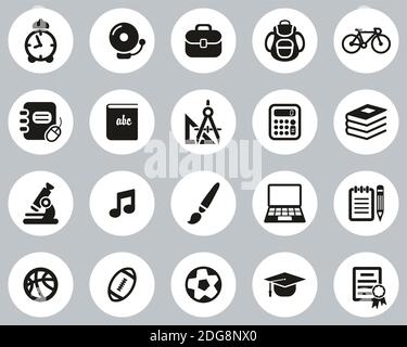University Or College Icons Black & White Flat Design Circle Set Big Stock Vector