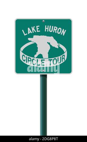 Vector illustration of the Lake Huron Circle Tour green road sign Stock Vector