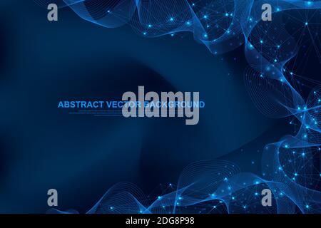 Abstract plexus background with connected lines and dots. Plexus geometric effect. Digital data visualization. Futuristic technology style low-poly Stock Vector
