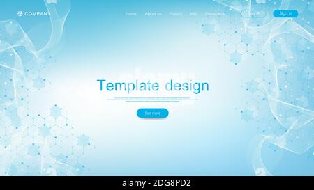 Medical landing page template design. Abstract health care banner template. Asbtract scientific background with hexagons. Innovation pattern. Vector Stock Vector