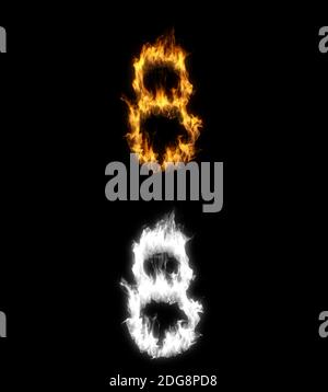 3D illustration of the number eight on fire with alpha layer Stock Photo