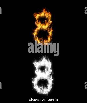 3D illustration of the number eight on fire with alpha layer Stock Photo