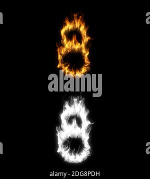 3D illustration of the number eight on fire with alpha layer Stock Photo